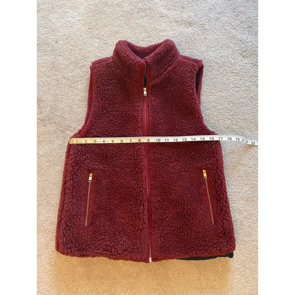 J. Crew Womens Full Zip Teddy Sherpa Vest Size XS Maroon Zip Pockets Lined Fall - Picture 7 of 8